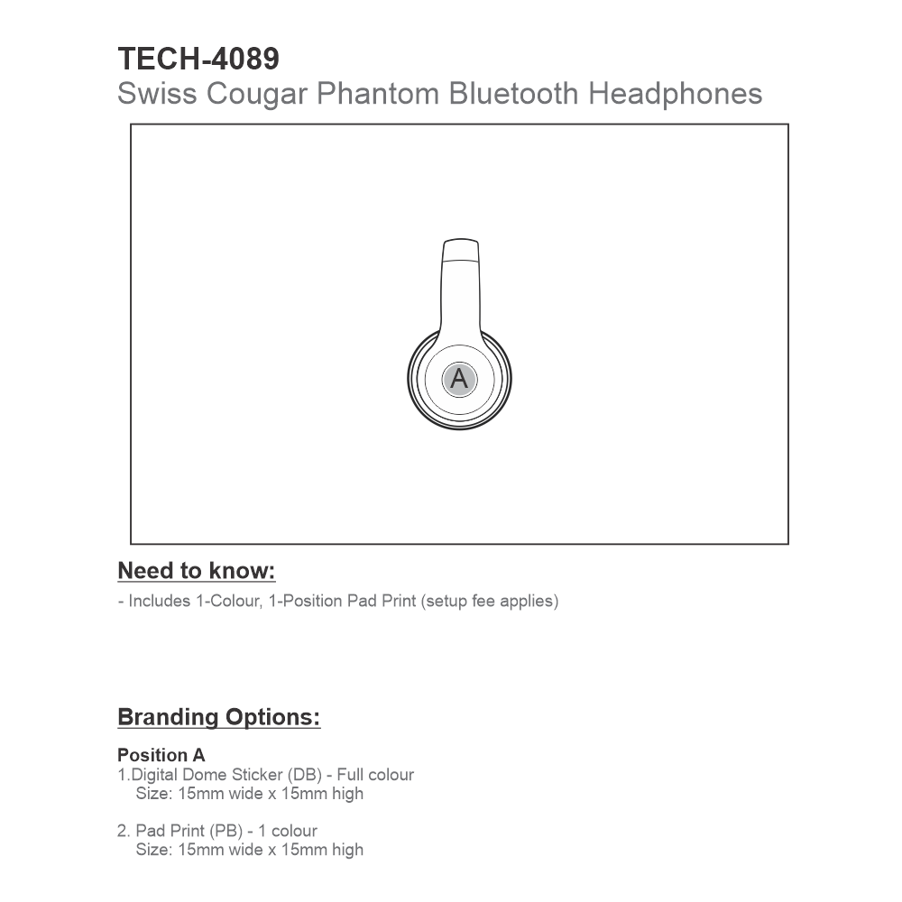 Swiss Cougar Phantom Brandable Bluetooth Headphones