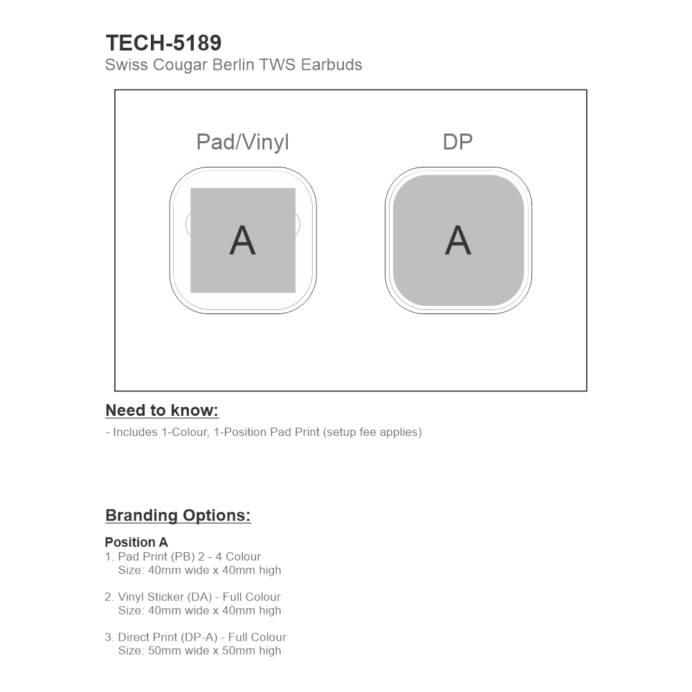 Swiss Cougar Berlin Wireless Stereo Earbuds Brandable Bluetooth Headphones
