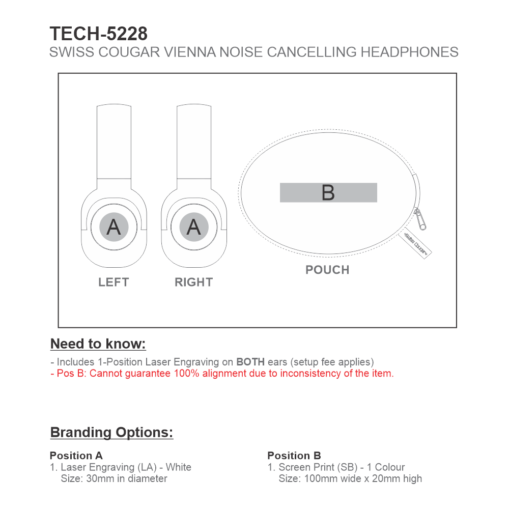 Swiss Cougar Vienna Noise-Cancelling Brandable Bluetooth Headphones