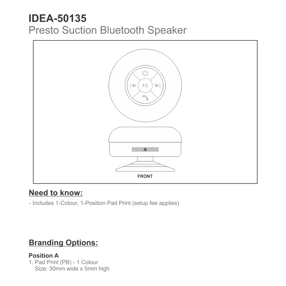 Presto Waterproof Brandable Bluetooth Speaker in Black