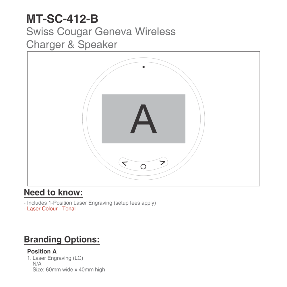 Swiss Cougar Geneva Brandable Bluetooth Speaker and Wireless Charger