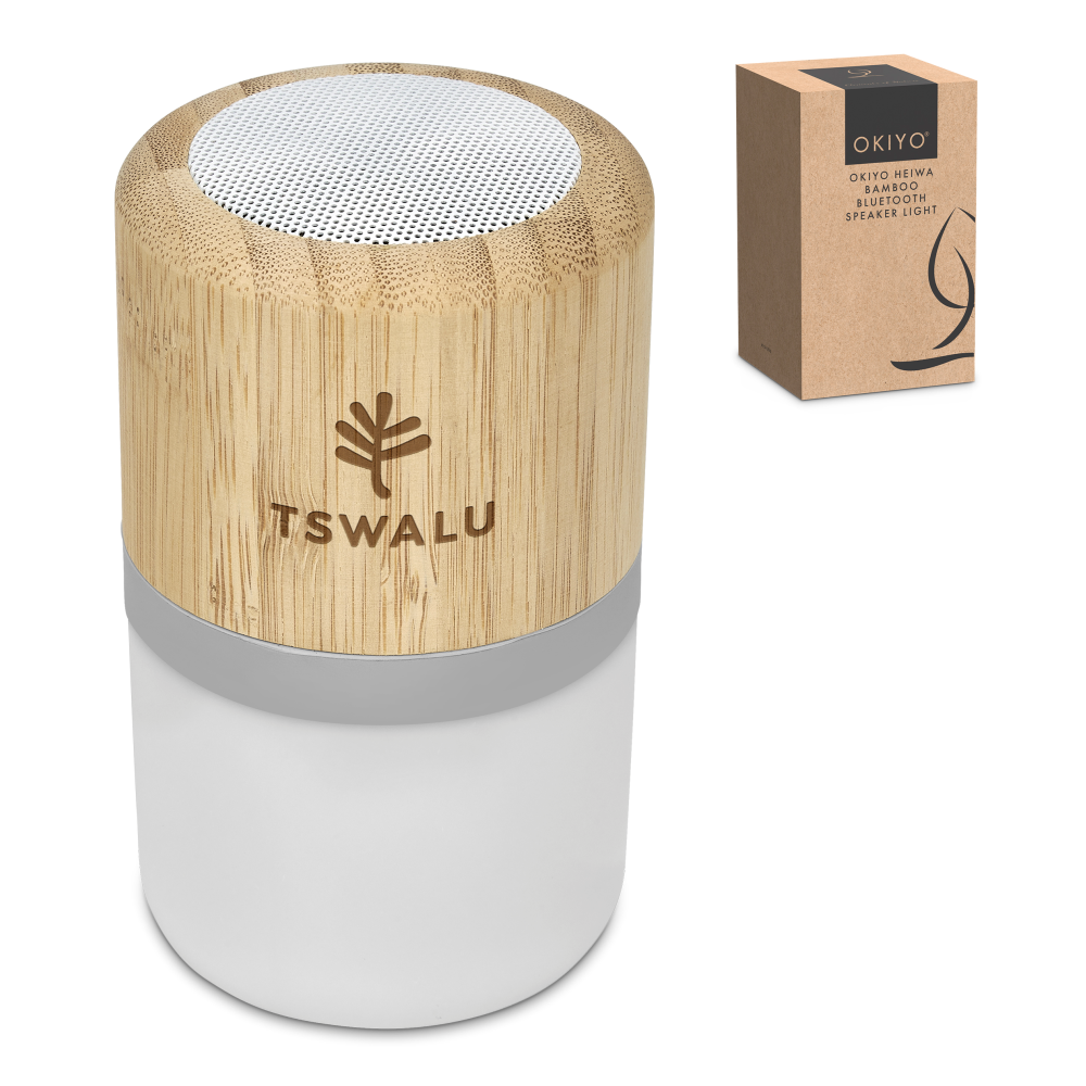 Okiyo Heiwa Bamboo Brandable Bluetooth Speaker and Night Light