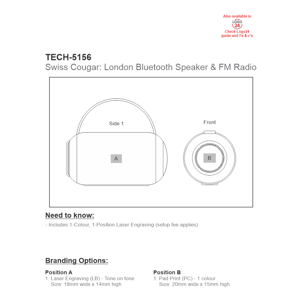 Swiss Cougar London Brandable Bluetooth Speaker and FM Radio