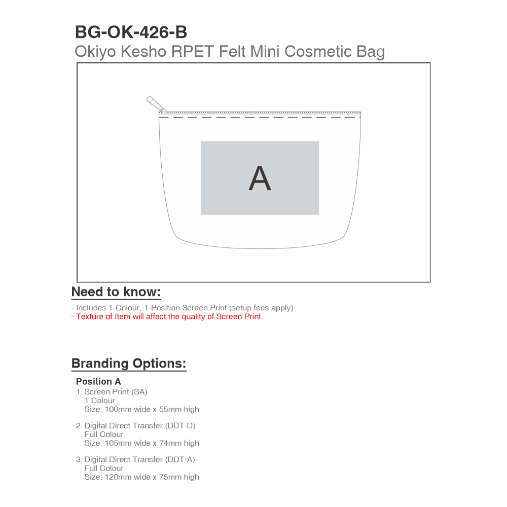 Okiyo Kesho Recycled PET Felt Brandable Toiletry Bag in Grey