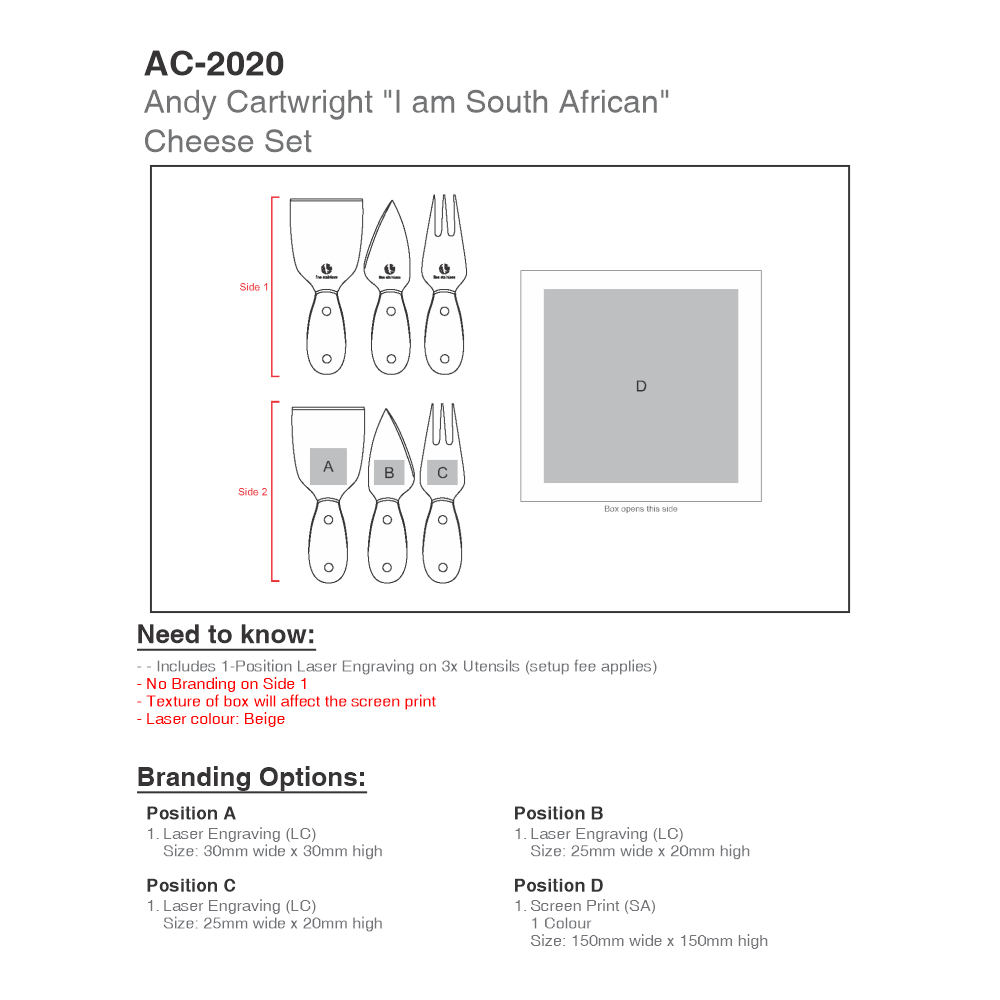 Andy Cartwright &quot;I Am South African&quot; Brandable Cheese Set in Black