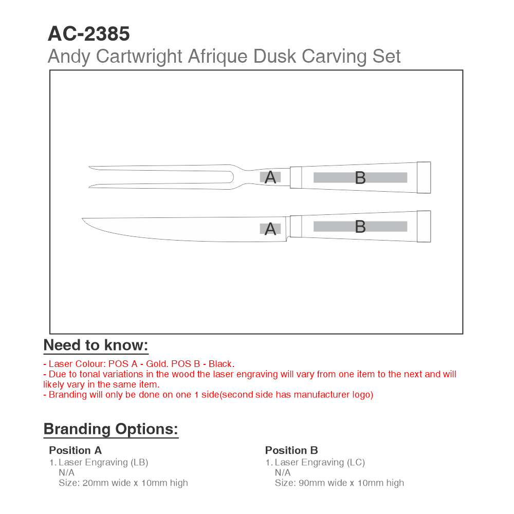 Andy Cartwright Afrique Dusk Brandable Carving Set in Natural and Gold