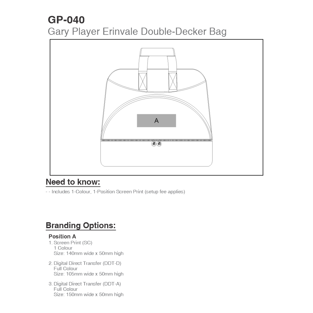 Gary Player Erinvale Brandable Double Decker Bag in Grey