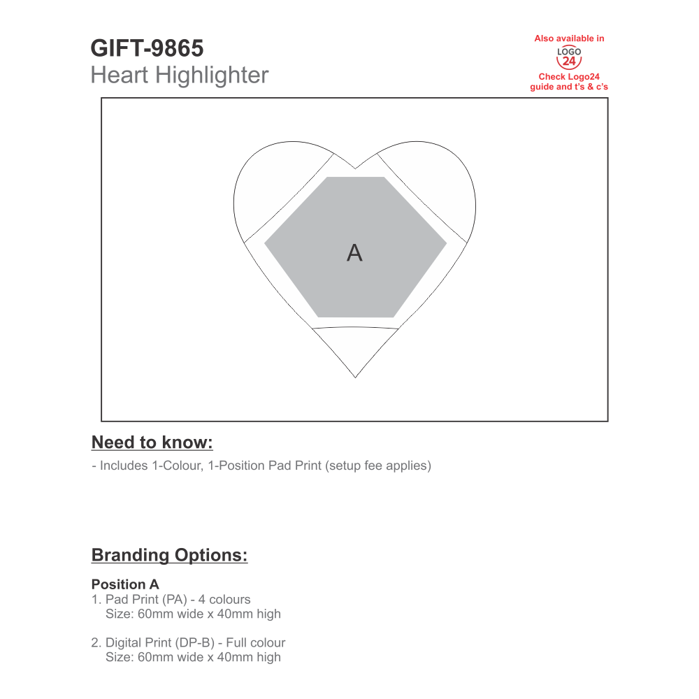 Heart Brandable Highlighter in White with Coloured Lids