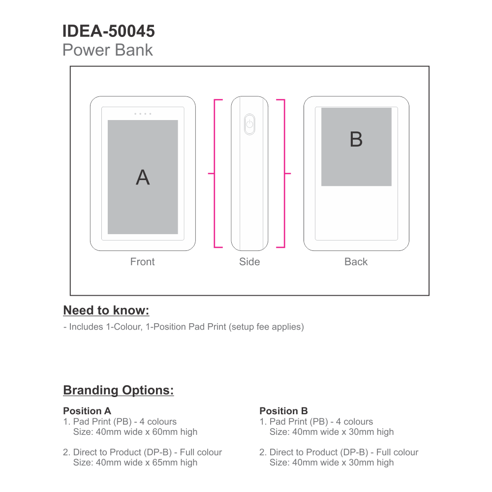Dynamic 10000mAh Brandable Power Bank in White