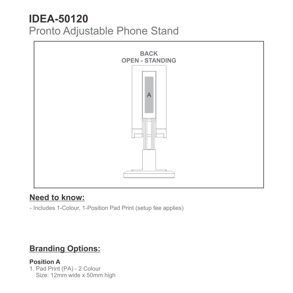 Pronto Adjustable Brandable Phone Stand in Black