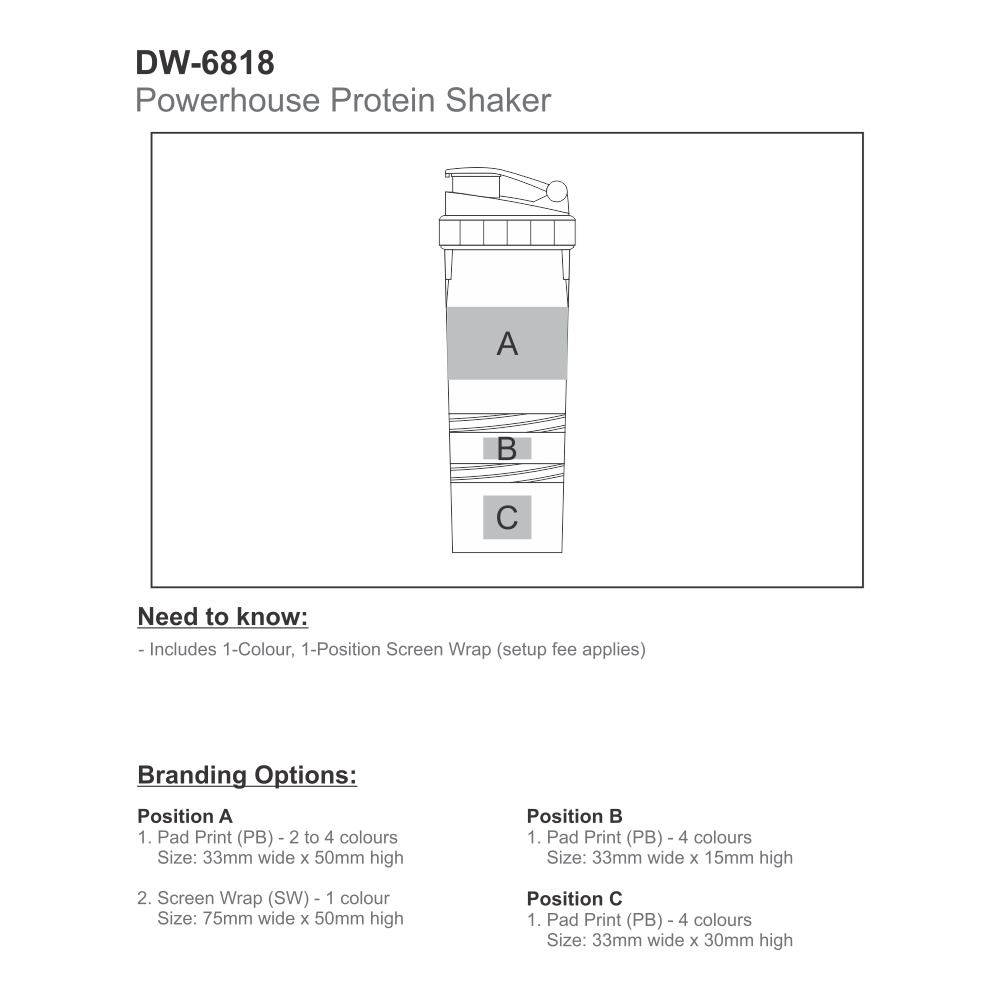 Powerhouse Plastic Brandable Protein Shaker Bottle in Clear with Black Lid