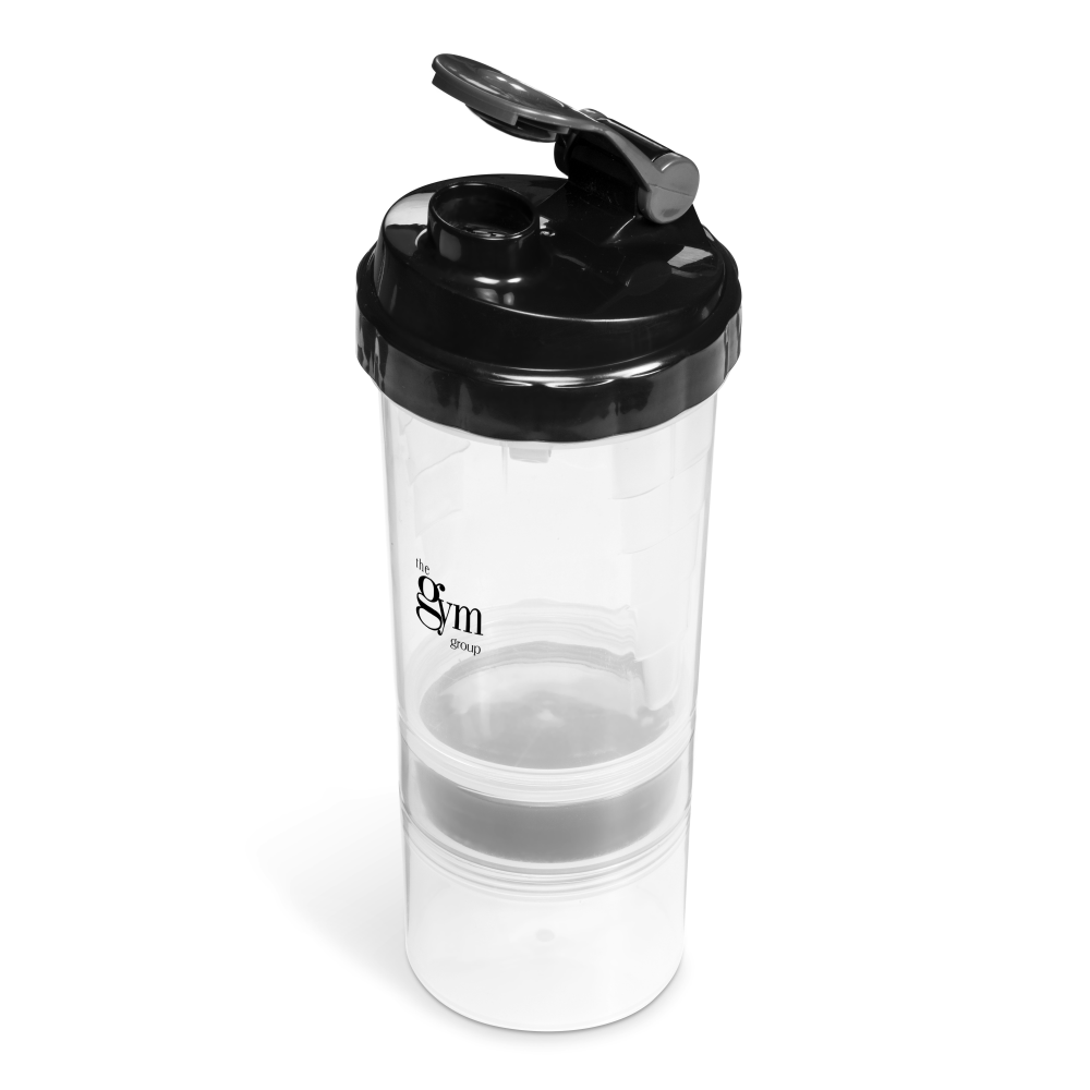 Powerhouse Plastic Brandable Protein Shaker Bottle in Clear with Black Lid