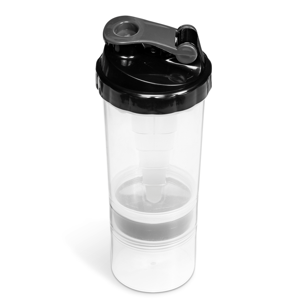 Powerhouse Plastic Brandable Protein Shaker Bottle in Clear with Black Lid