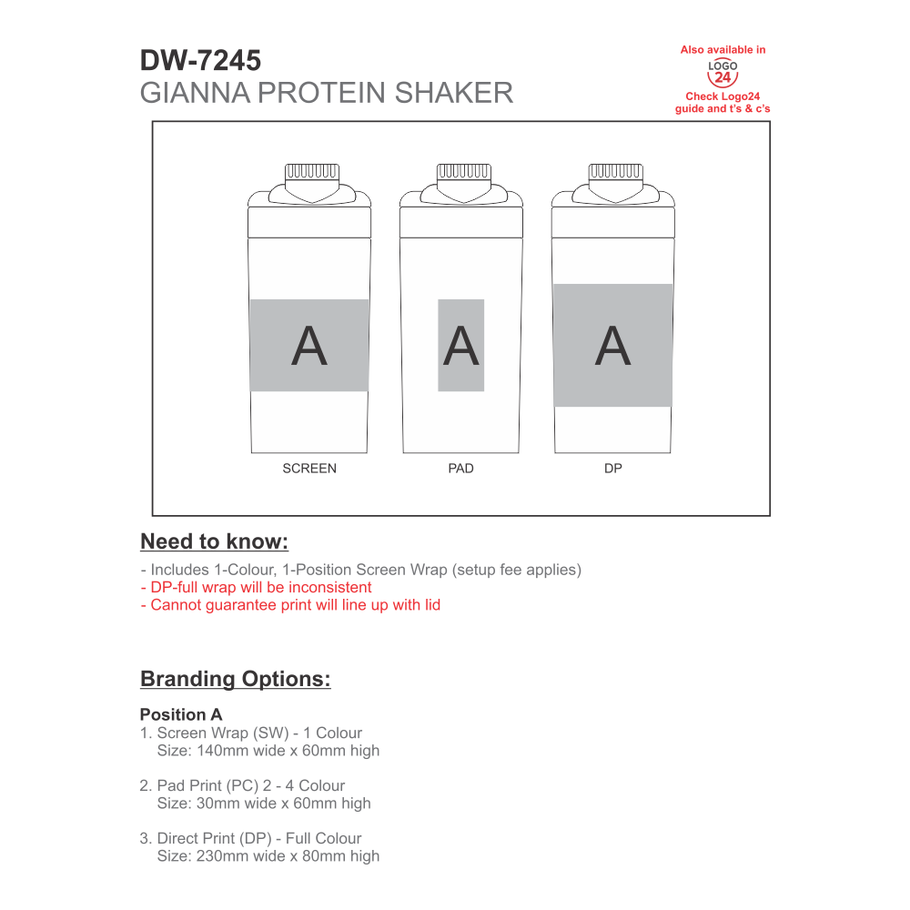 Gianna Plastic Brandable Protein Shaker Bottle