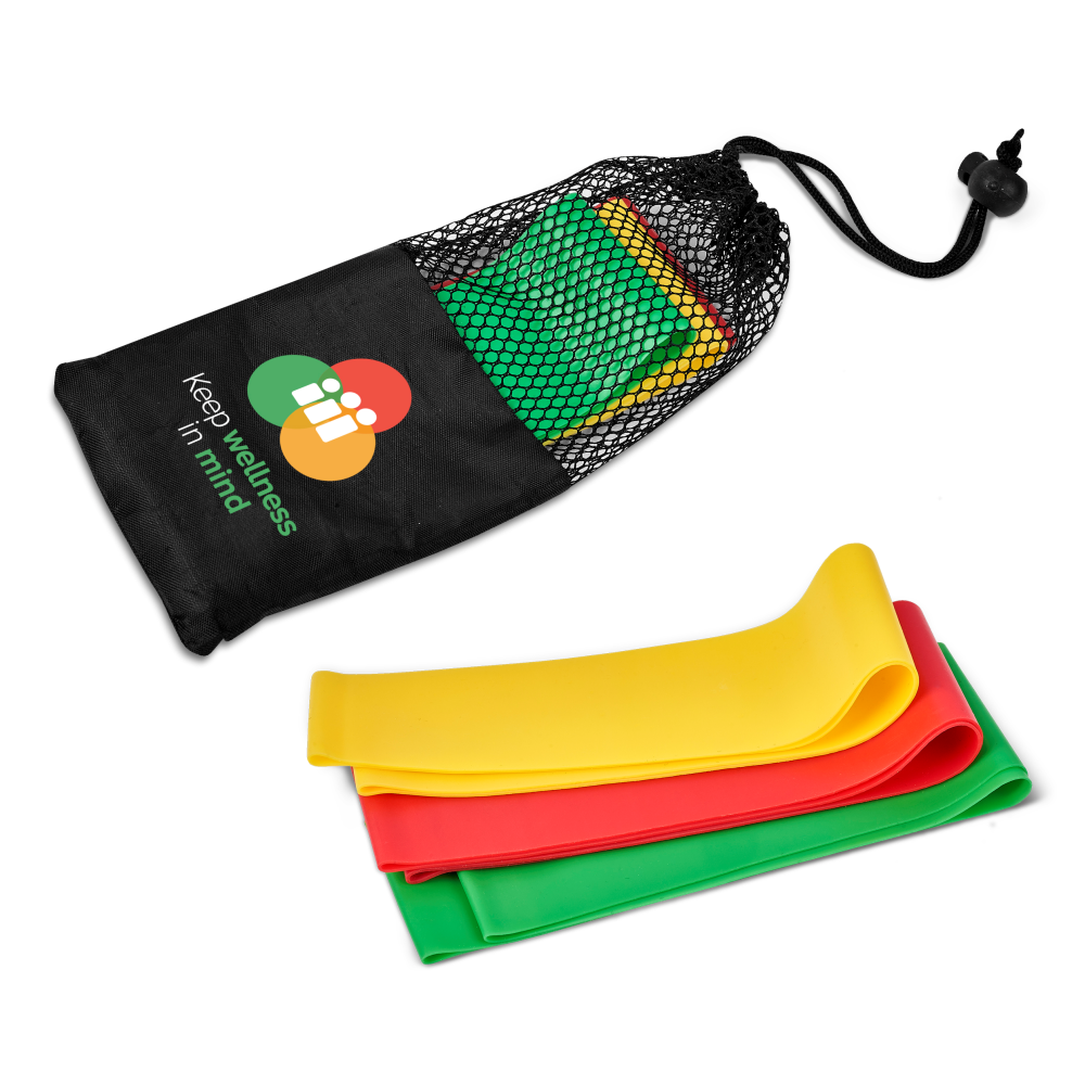 Workout Set Brandable Resistance Band in Red, Yellow and Lime Bands