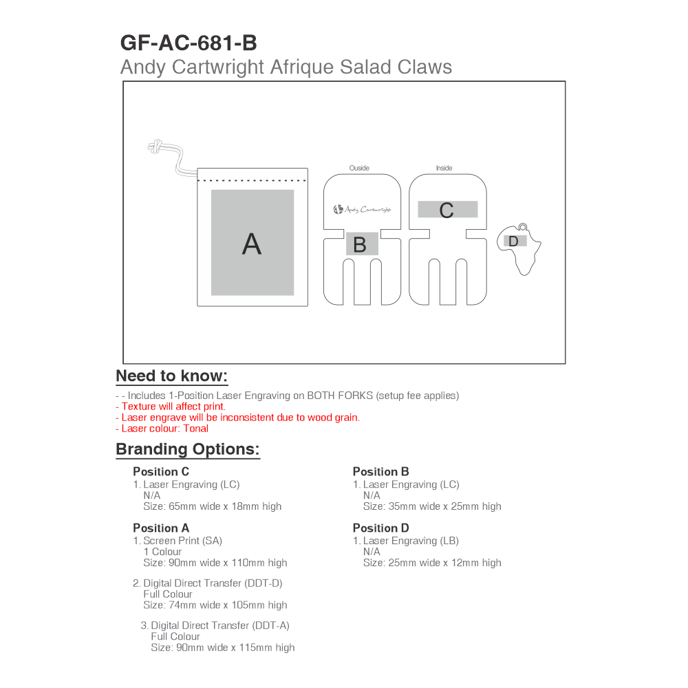 Andy Cartwright Afrique Brandable Salad Claws in Natural
