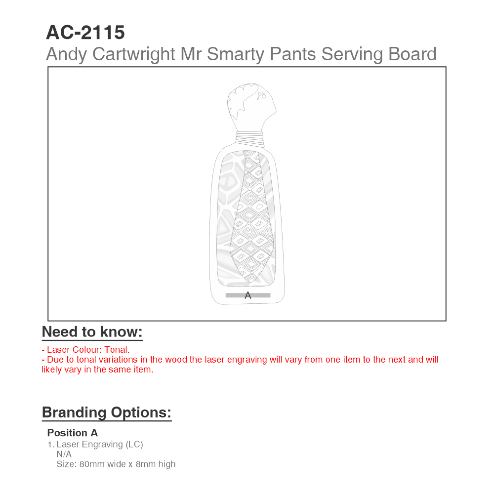 Andy Cartwright Mr Smarty Pants Brandable Serving Board in Natural