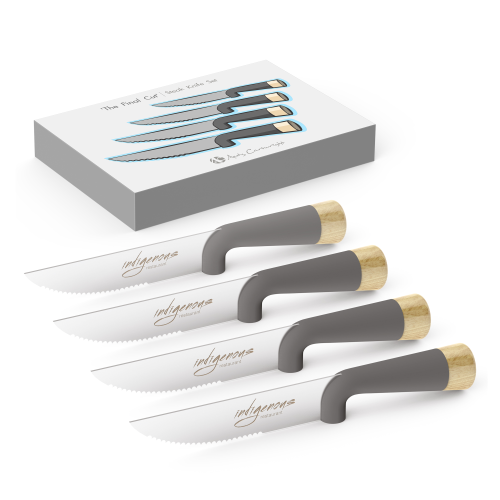 Andy Cartwright &quot;The Final Cut&quot; Brandable Steak Knife Set in Natural and Grey