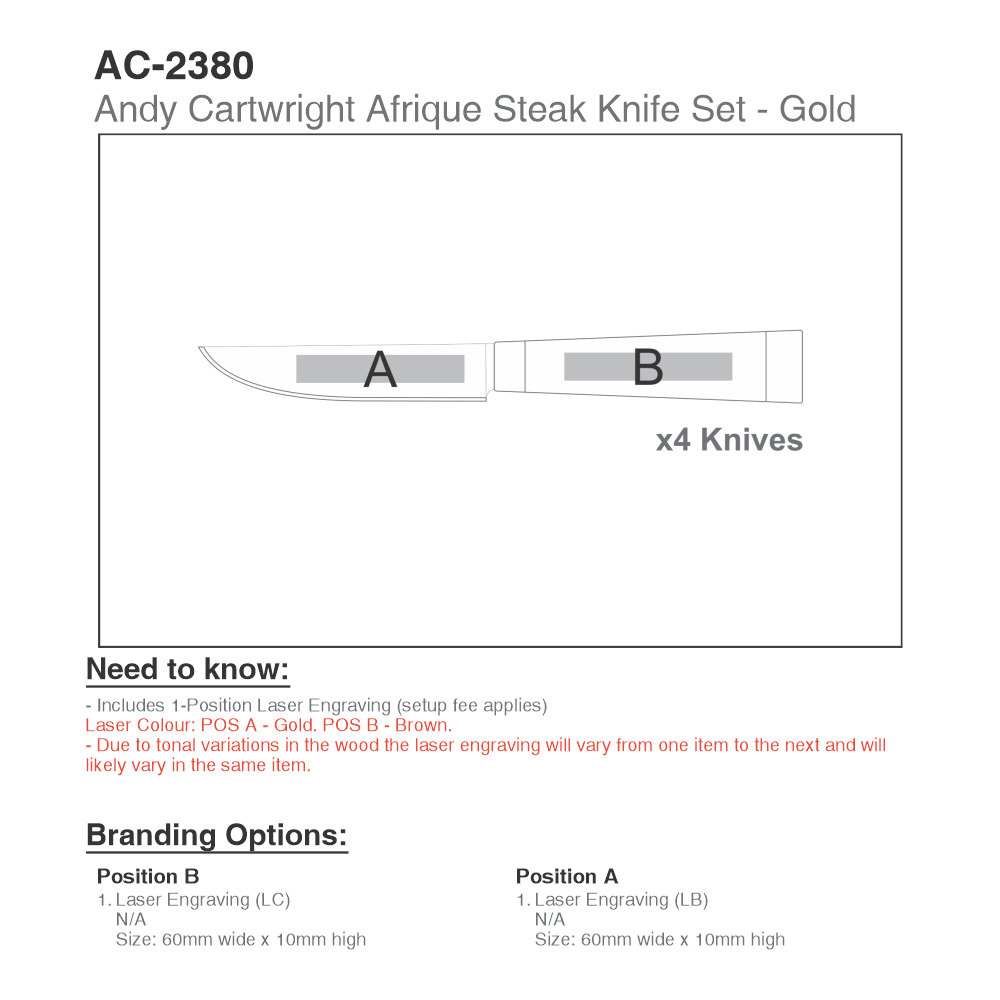 Andy Cartwright Afrique Dusk Brandable Steak Knife Set in Natural and Gold