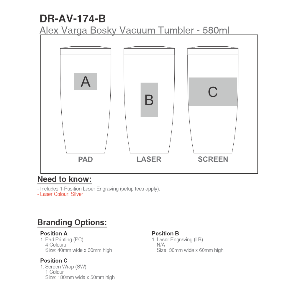 Alex Varga Bosky Vacuum Stainless Steel Brandable Tumbler in Black