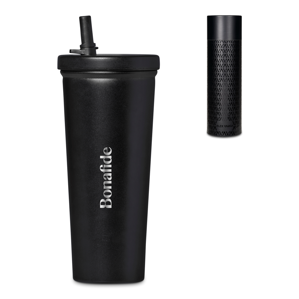 Alex Varga Empire Sipper Vacuum Stainless Steel Brandable Tumbler in Black