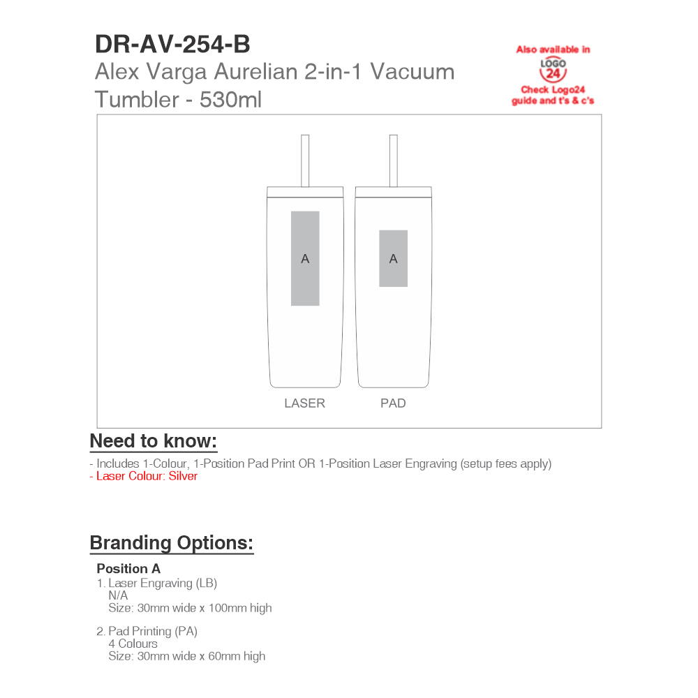 Alex Varga Aurelian 2-In-1 Vacuum Stainless Steel Brandable Tumbler in Black