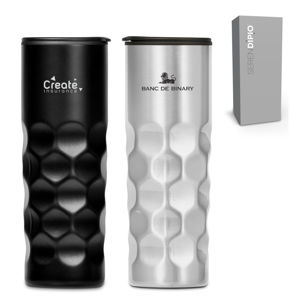 Serendipio Meteor Double-Wall Stainless Steel and Plastic Brandable Tumbler in Black