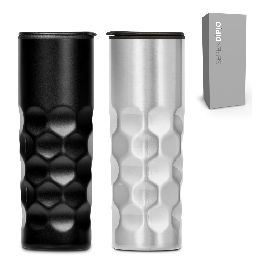 Serendipio Meteor Double-Wall Stainless Steel and Plastic Brandable Tumbler in Black