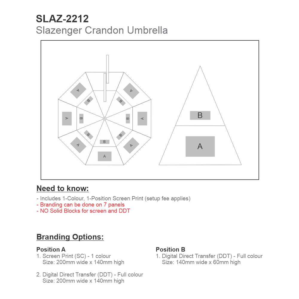 Slazenger Crandon Auto-Open Brandable Umbrella in Black and Grey