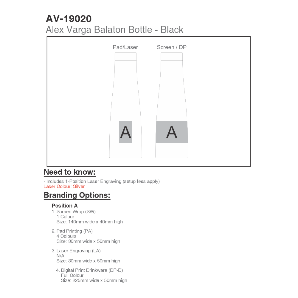 Alex Varga Balaton Vacuum Stainless Steel Brandable Water Bottle in Black