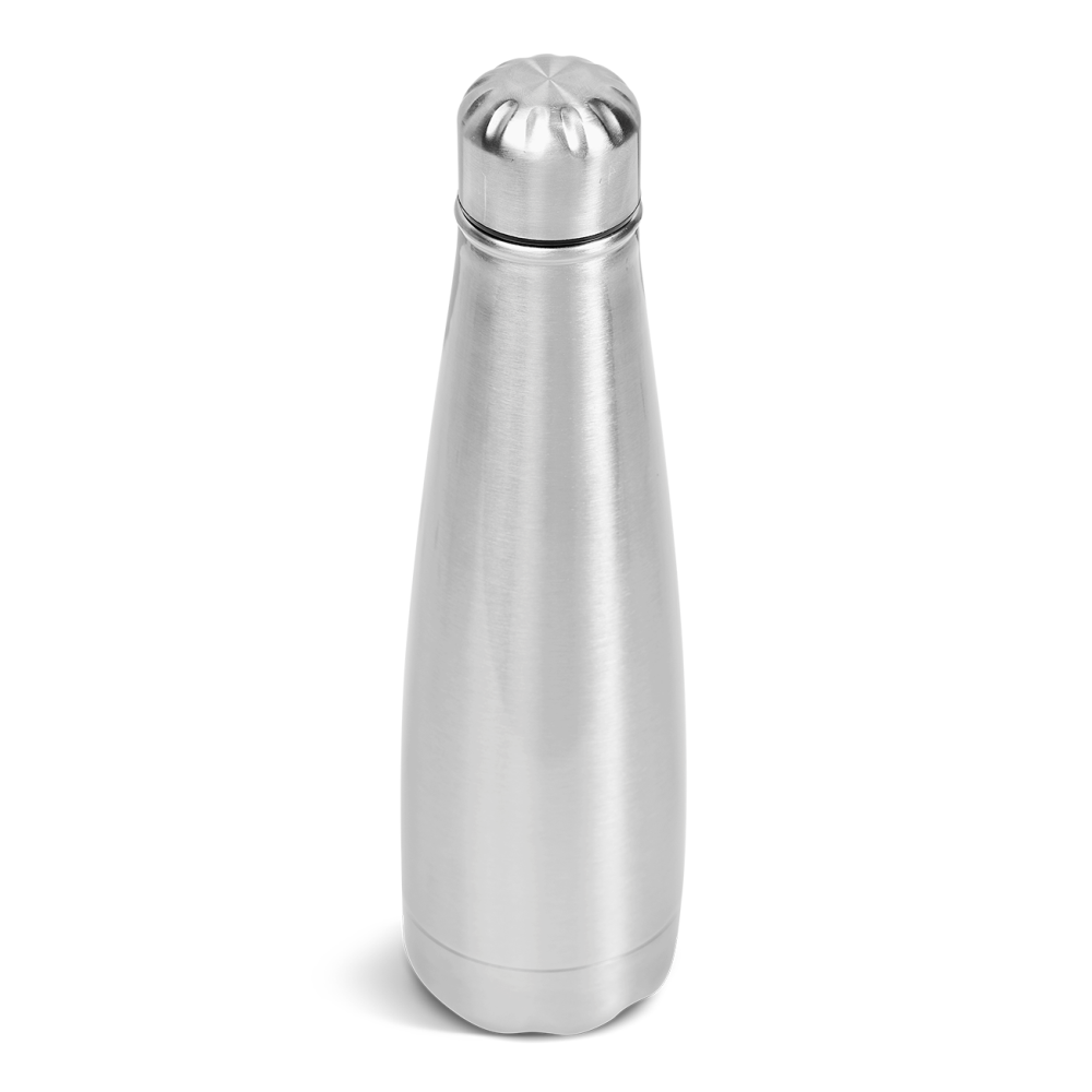 Marvel Tapered Stainless Steel Brandable Water Bottle in Silver with Black Cap Inner