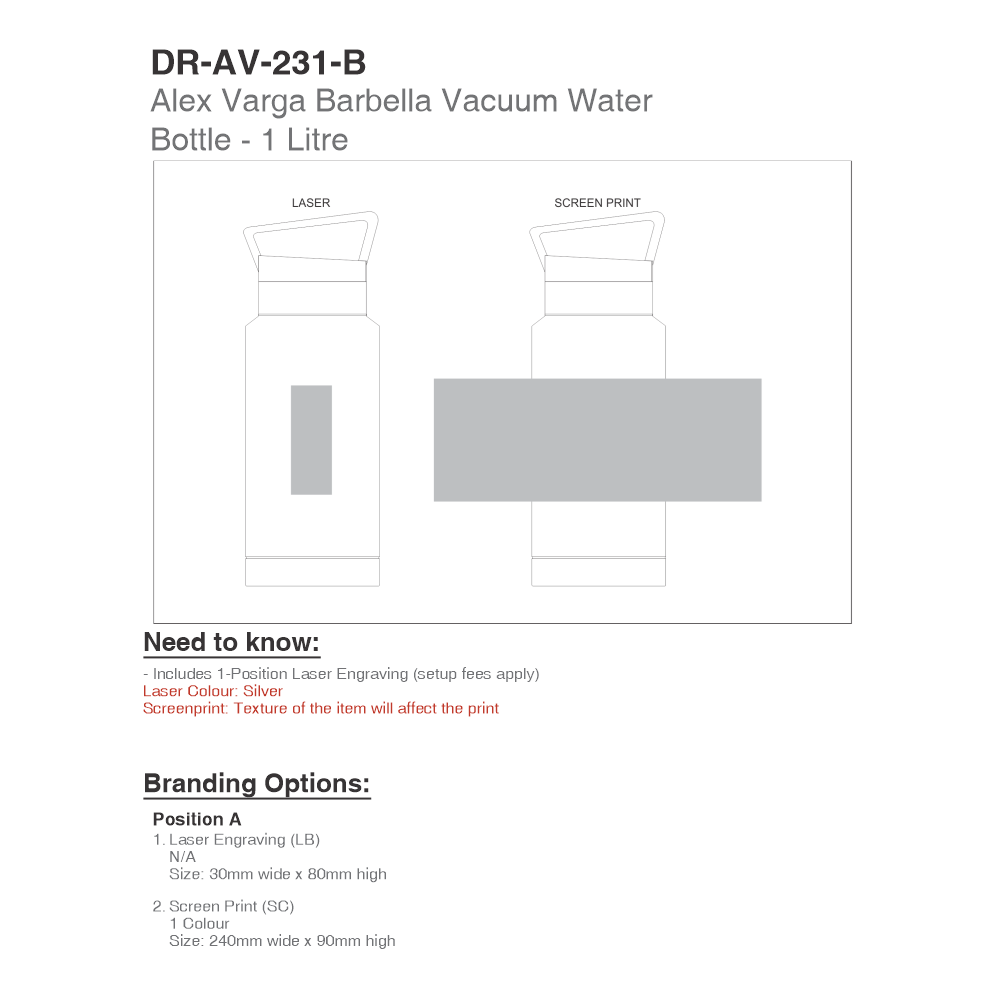 Alex Varga Barbella Vacuum Stainless Steel Brandable Water Bottle