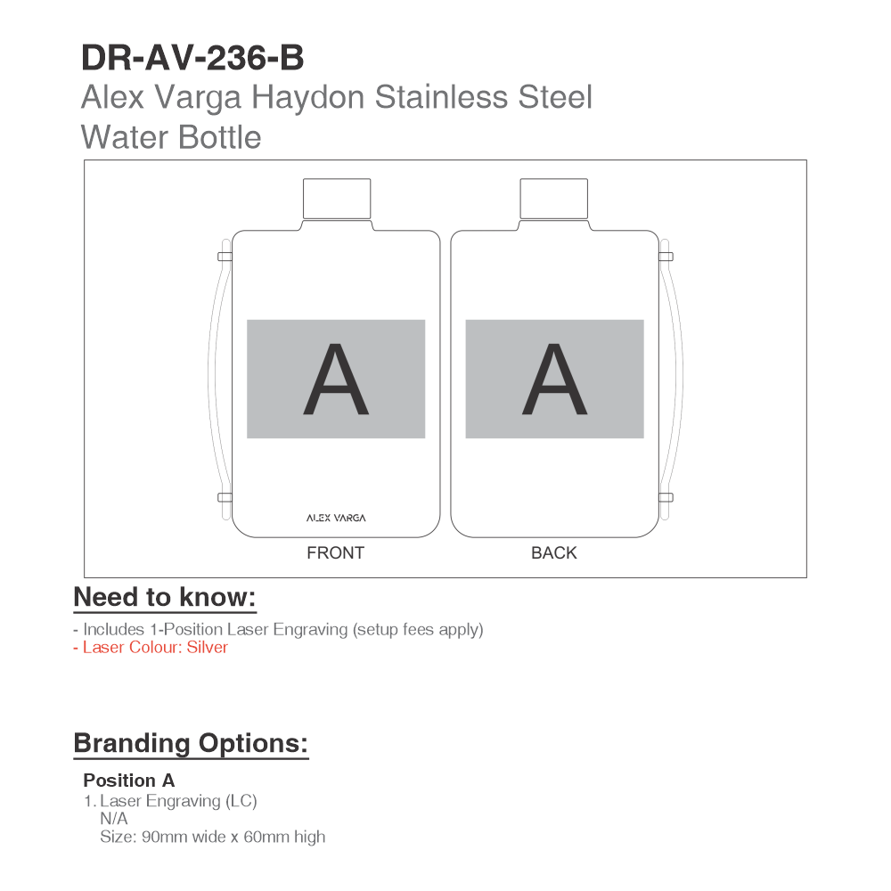 Alex Varga Haydon Vacuum Stainless Steel Brandable Water Bottle in Black