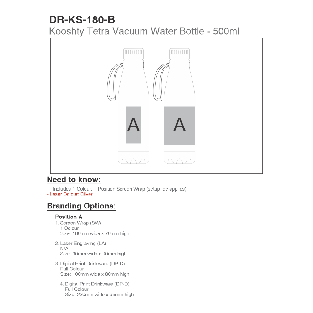 Kooshty Tetra Vacuum Stainless Steel Brandable Water Bottle