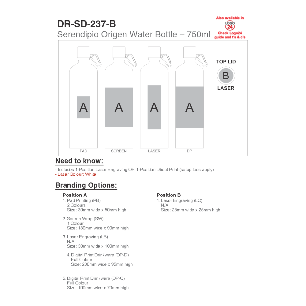 Serendipio Origen Aluminium Brandable Water Bottle