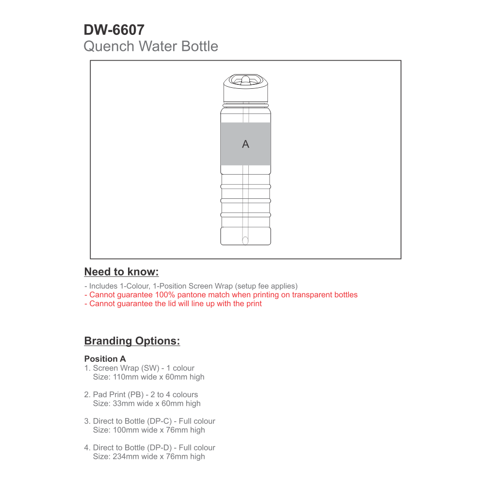 Quench Plastic Brandable Water Bottle