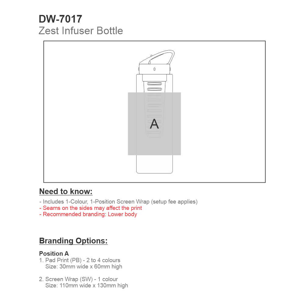 Zest Plastic Infuser Brandable Water Bottle in Various Colours