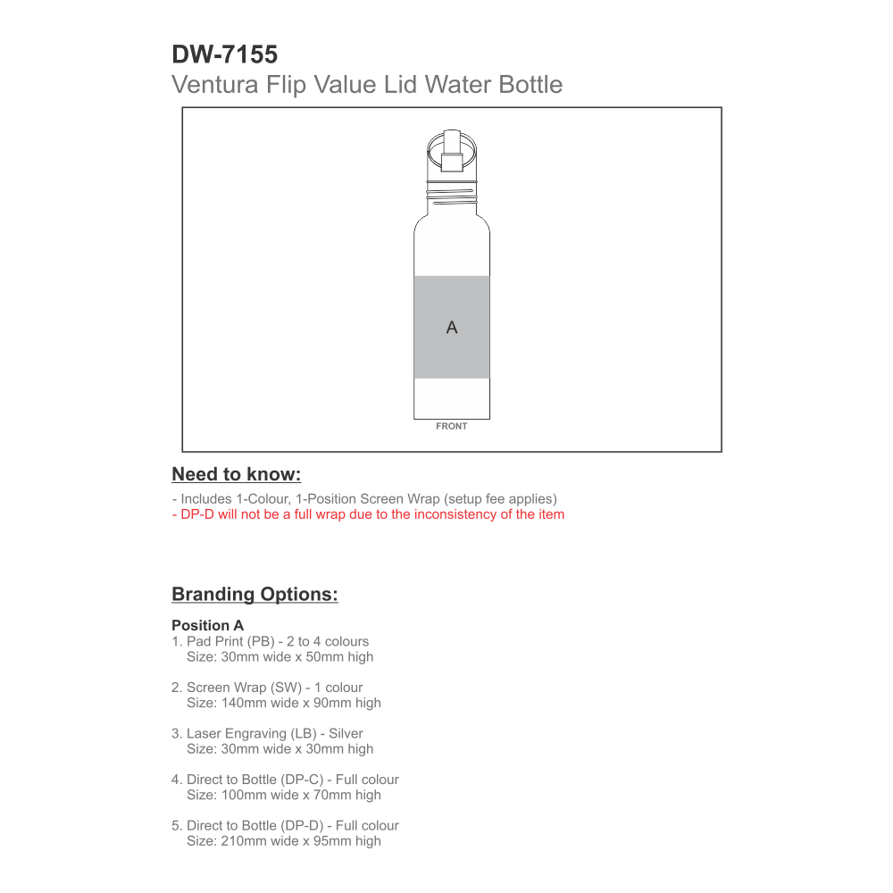 Ventura Stainless Steel Brandable Water Bottle