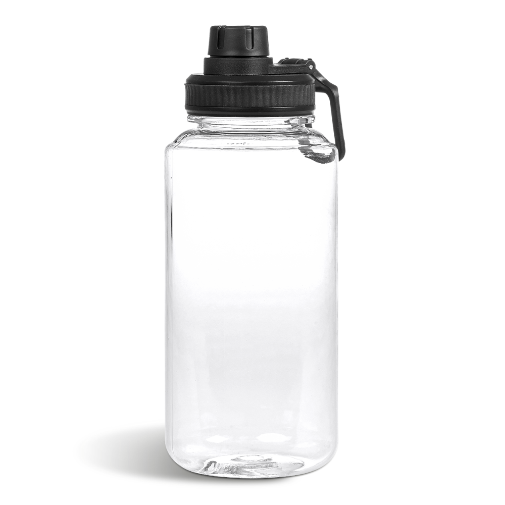 Thirsty Plastic Brandable Water Bottle in Clear with Black Top