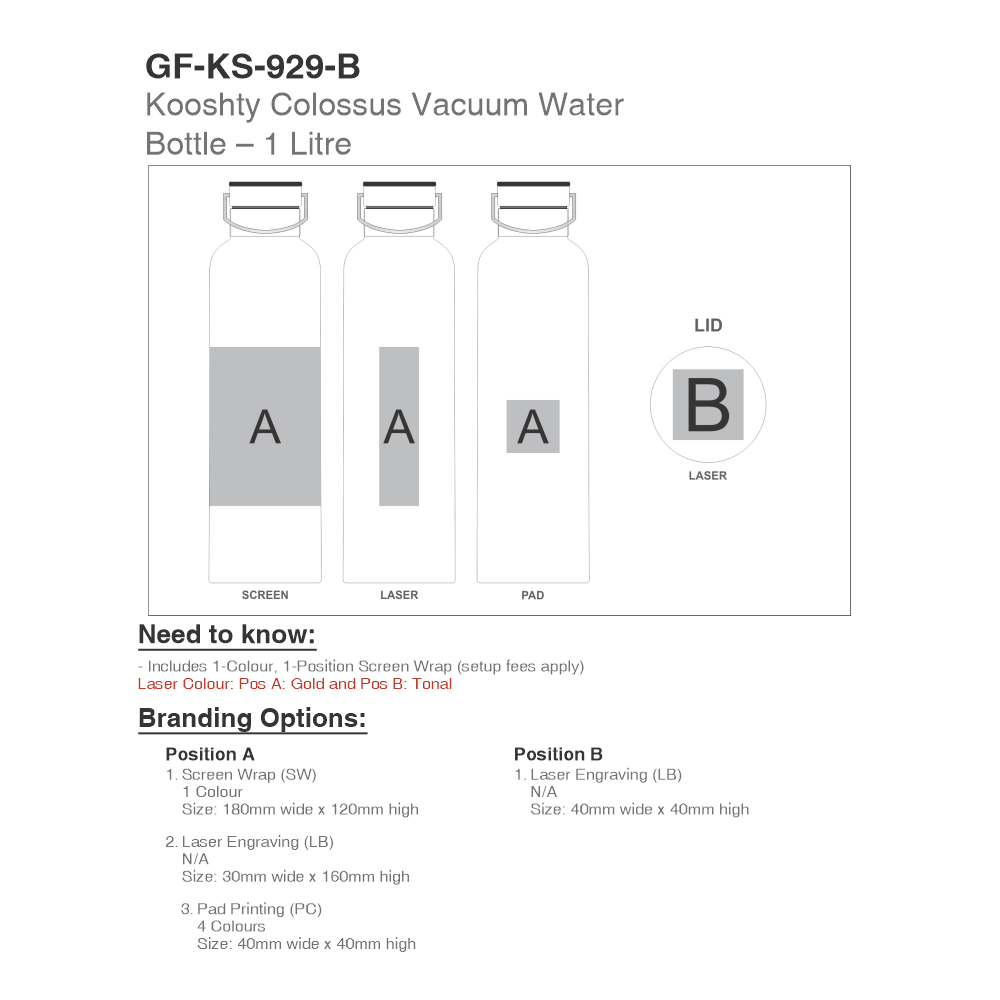 Kooshty Colossus Vacuum Stainless Steel Brandable Water Bottle