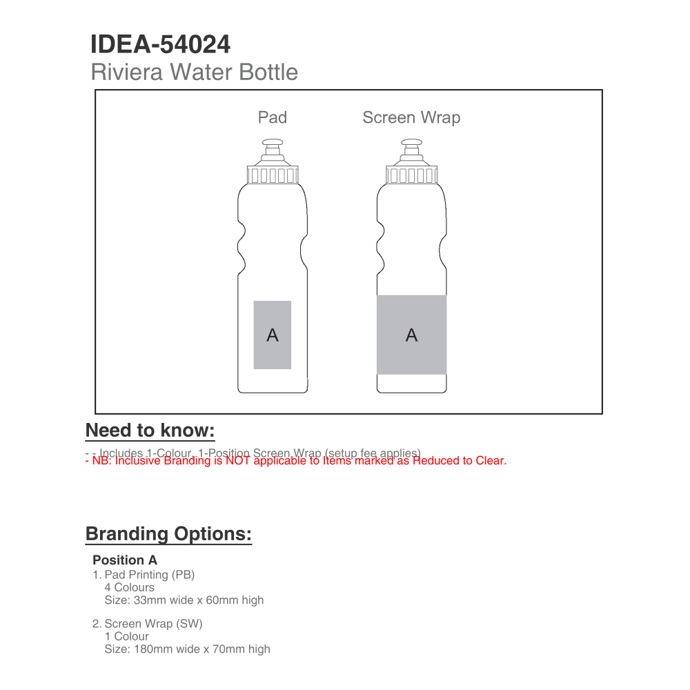 Riviera Plastic Brandable Water Bottle