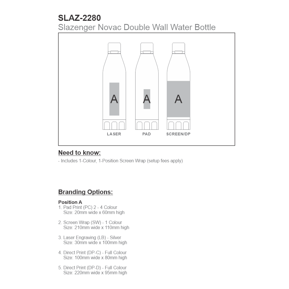 Slazenger Novac Vacuum Stainless Steel Brandable Water Bottle