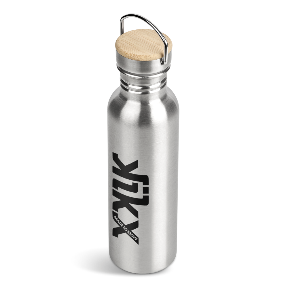 Kikx Girvana Stainless Steel Water Bottle in Silver with Bamboo Laser Engravable Top