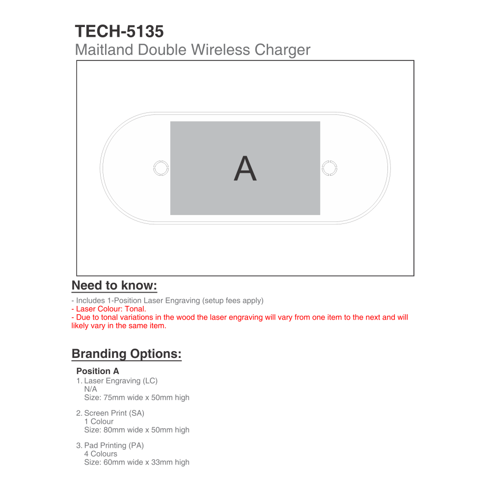 Maitland Double Brandable Wireless Charger in White and Bamboo