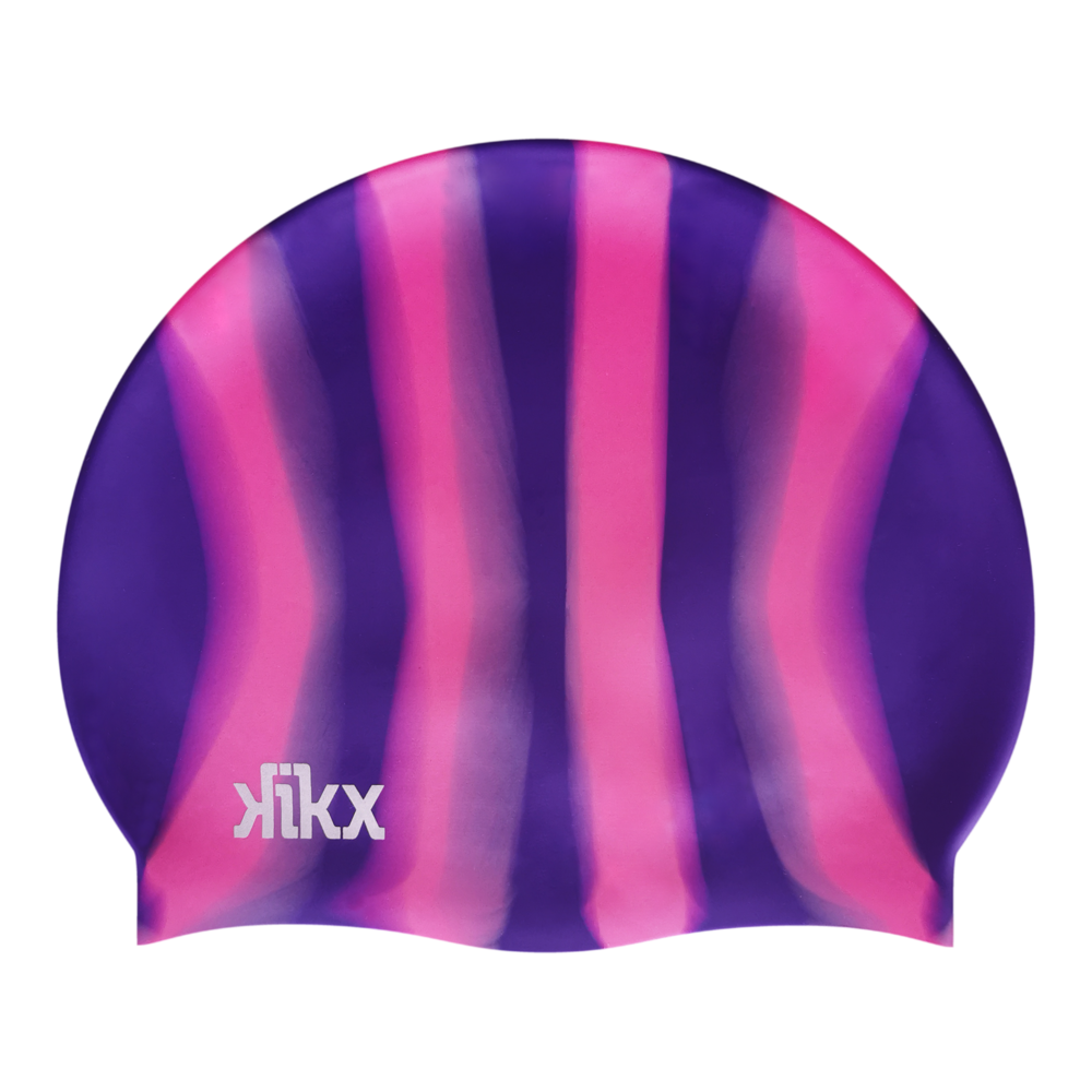 Kikx Multi-Colour Plain MI114 Dark Purple and Dark Pink Vertical Stripes Silicone Swim Cap