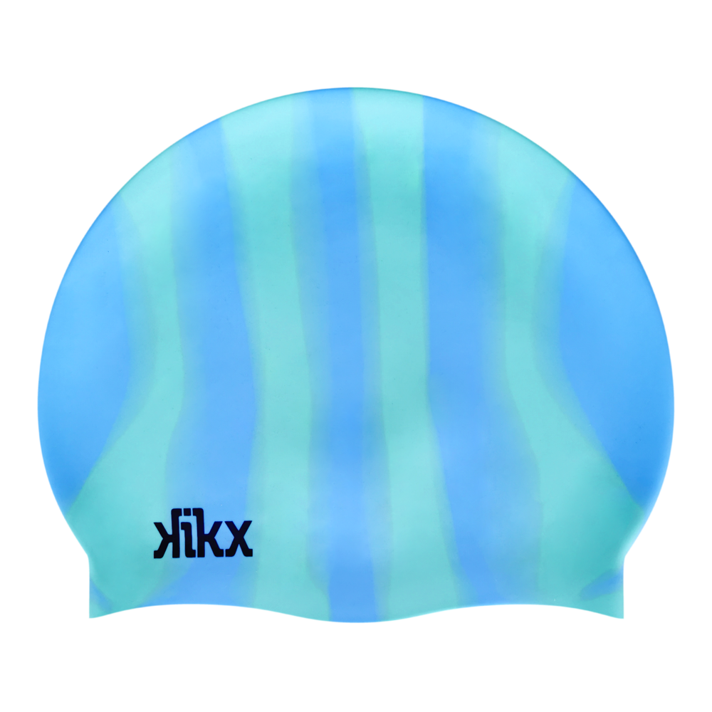 Kikx Multi-Colour Plain MI142 Lavender Blue and Light Aquamarine Vertical Stripes Silicone Swim Cap