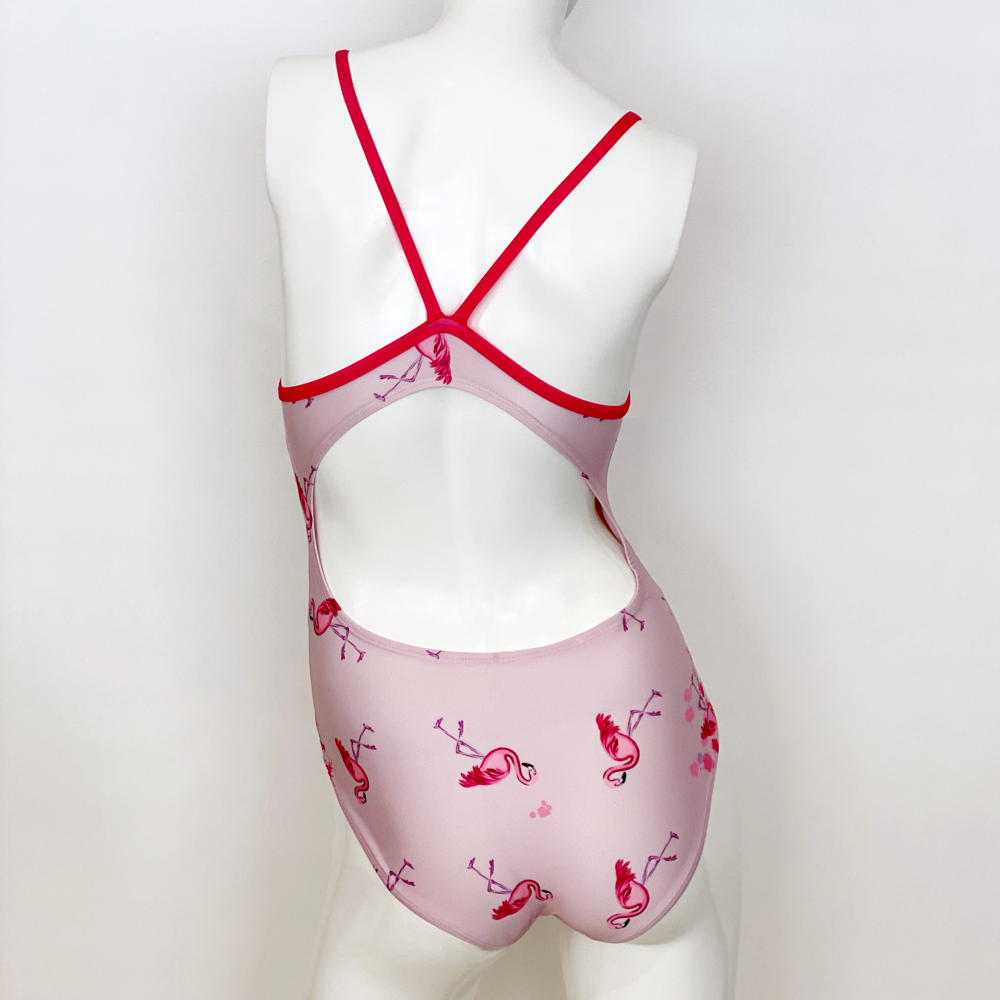 Kikx Extra Life Thin Strap Swimsuit in Full Print Flamingos in Splashe 