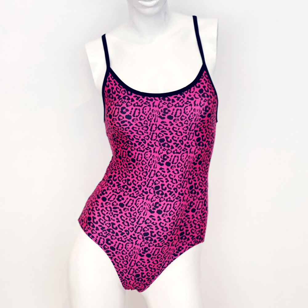 Kikx Extra Life Thin Strap Swimsuit in Full Print Leopard Print on Bubblegum Pink