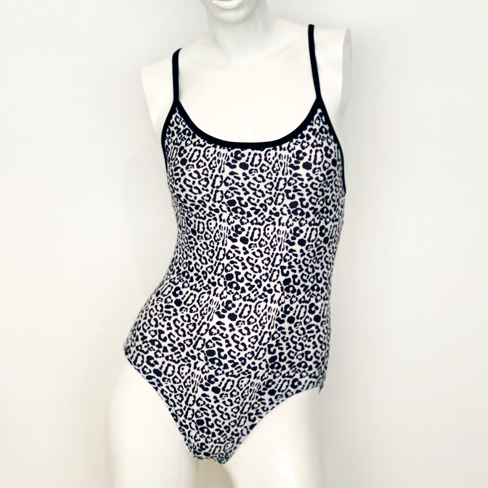 Kikx Extra Life Thin Strap Swimsuit in Full Print Leopard Print on White