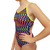 Kikx Extra Life Thin Strap Swimsuit in Neon Rainbow Wavy Lines on Black and Neon Yellow Straps
